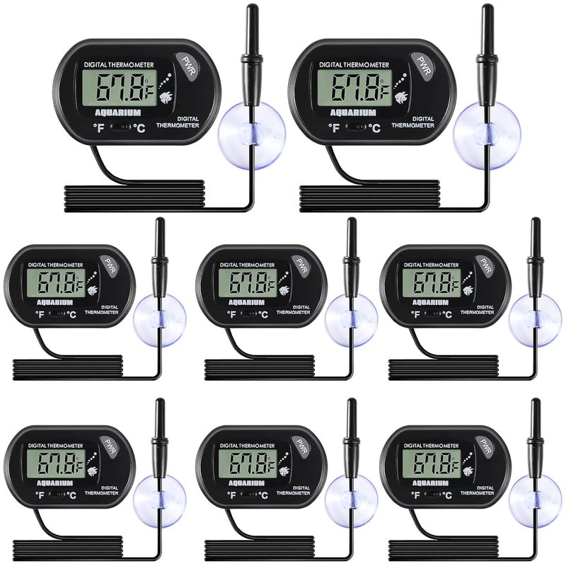 AEDIKO 8pcs Aquarium Thermometer LCD Digital Fish Tank Thermometer with Water-Resistant Sensor Probe and Suction Cup for Turtle Incubators Terrarium Water Thermometer - Image 1